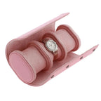 Premium Ladies 3 Watch Roll Pink Saffiano Leather with Soft Lining