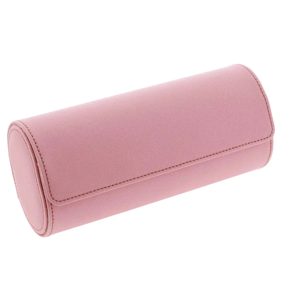 Premium Ladies 3 Watch Roll Pink Saffiano Leather with Soft Lining