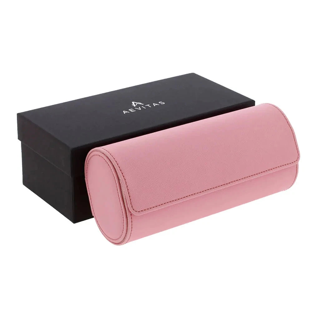 Premium Ladies 3 Watch Roll Pink Saffiano Leather with Soft Lining