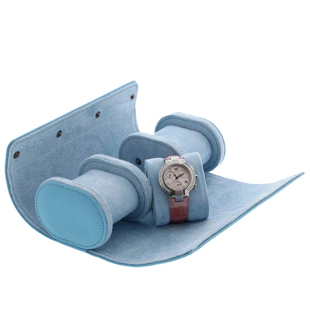 Premium Ladies 3 Watch Roll in Blue Saffiano Leather with Soft Lining