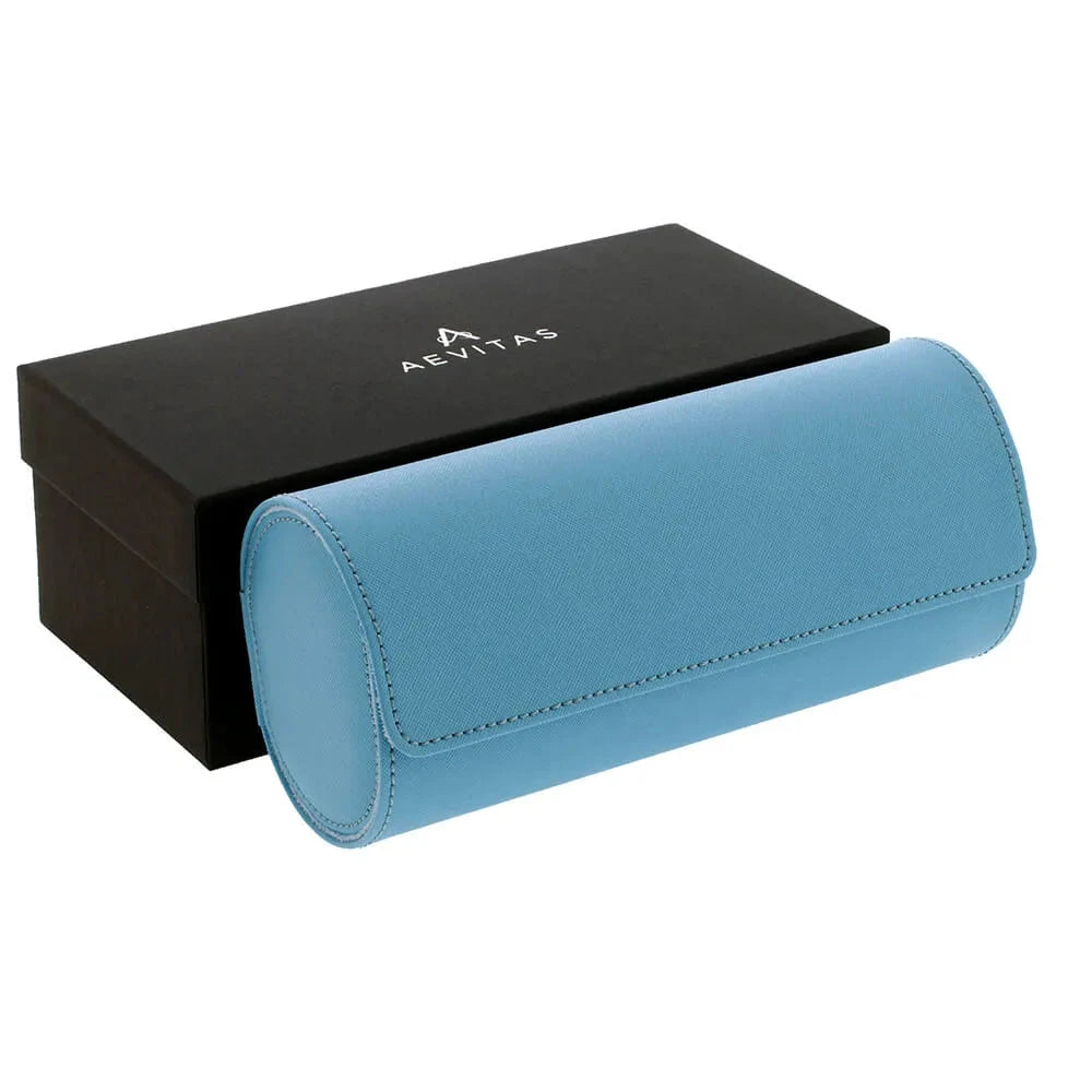 Premium Ladies 3 Watch Roll in Blue Saffiano Leather with Soft Lining