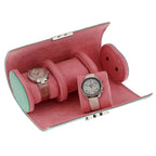 Premium Ladies 3 Watch Roll in Tiffany Blue Saffiano Leather Soft Pink Lining