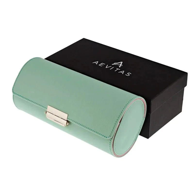 Premium Ladies 3 Watch Roll in Tiffany Blue Saffiano Leather Soft Pink Lining