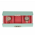 Premium Ladies 3 Watch Roll in Tiffany Blue Saffiano Leather Soft Pink Lining