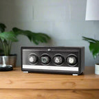 Premium Quad Watch Winder Black Genuine Leather Mains Powered by Aevitas