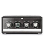 Premium Quad Watch Winder Black Genuine Leather Mains Powered by Aevitas