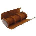 Premium Triple Watch Roll in Brown Leather with Super Soft Tan Suede Lining