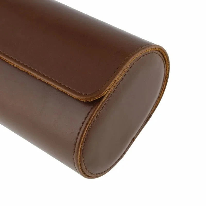 Premium Triple Watch Roll in Brown Leather with Super Soft Tan Suede Lining