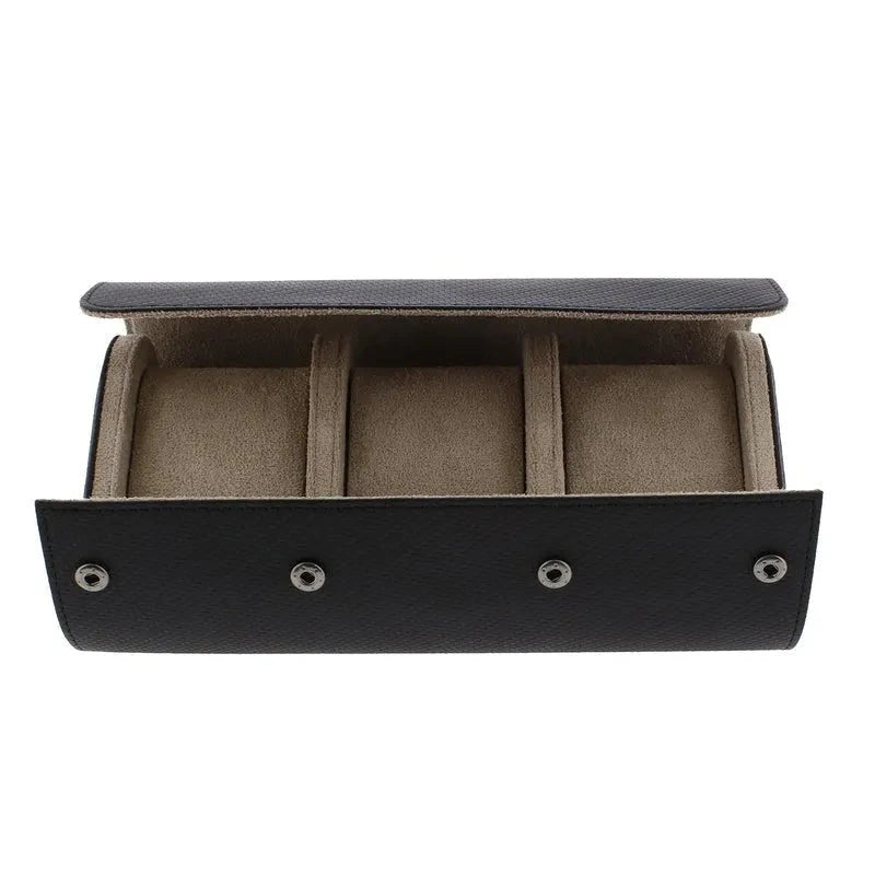 Premium Triple Watch Roll in Carbon Fibre Leather Super Soft Lining