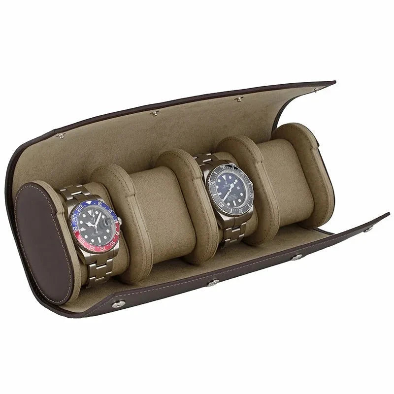 Quad Watch Roll Case in Premium Dark Brown Calf Leather by Aevitas