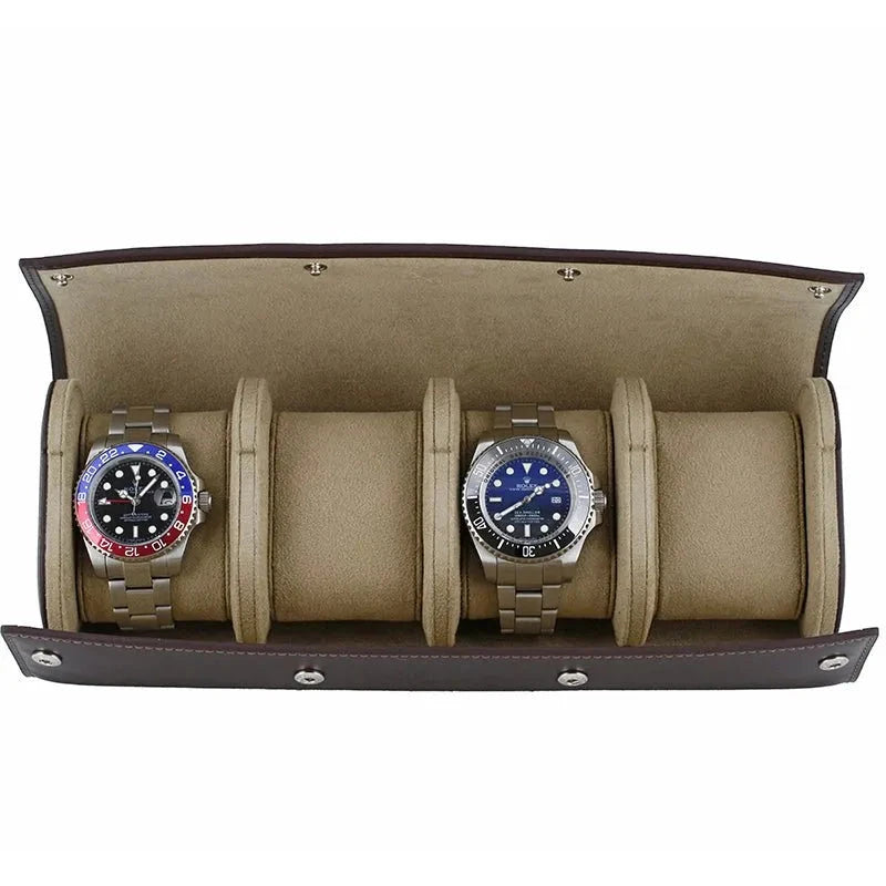Quad Watch Roll Case in Premium Dark Brown Calf Leather by Aevitas