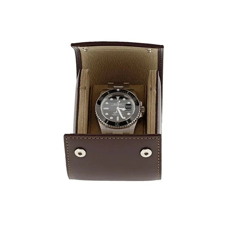 Single Watch Roll Case in Premium Dark Brown Calf Leather by Aevitas