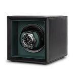 Single Watch Winder Black Leather Green Lining Mains or Battery by Aevitas