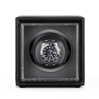 Single Watch Winder Black Leather Grey Lining Mains or Battery by Aevitas