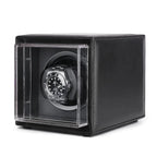 Single Watch Winder Black Leather Grey Lining Mains or Battery by Aevitas