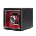 Single Watch Winder Black Leather Red Lining Mains or Battery by Aevitas