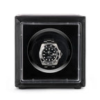 Single Watch Winder Black Leather Red Stitching Mains or Battery by Aevitas