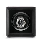 Single Watch Winder Black Leather Red Stitching Mains or Battery by Aevitas