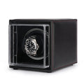 Single Watch Winder Black Leather Red Stitching Mains or Battery by Aevitas