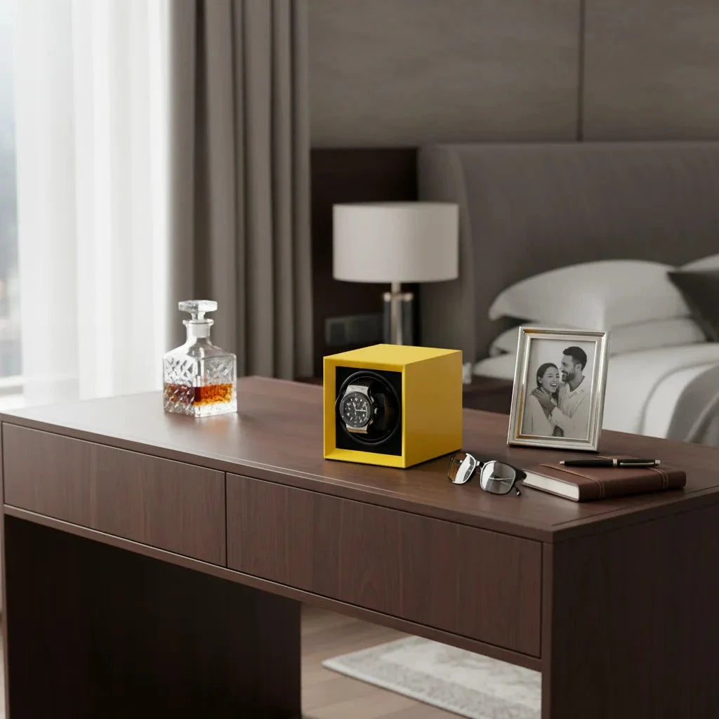 Single Watch Winder in Yellow Piano Lacquered finish by Aevitas