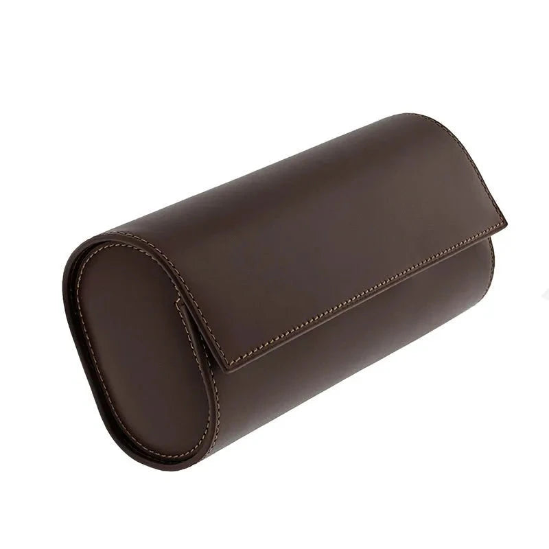 Triple Watch Roll Case in Premium Dark Brown Calf Leather by Aevitas