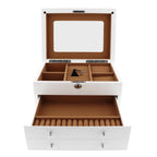 Extra Large Premium Jewellery Box White Wood with Camel Colour Lining by Aevitas