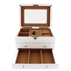 Extra Large Premium Jewellery Box White Wood with Camel Colour Lining by Aevitas