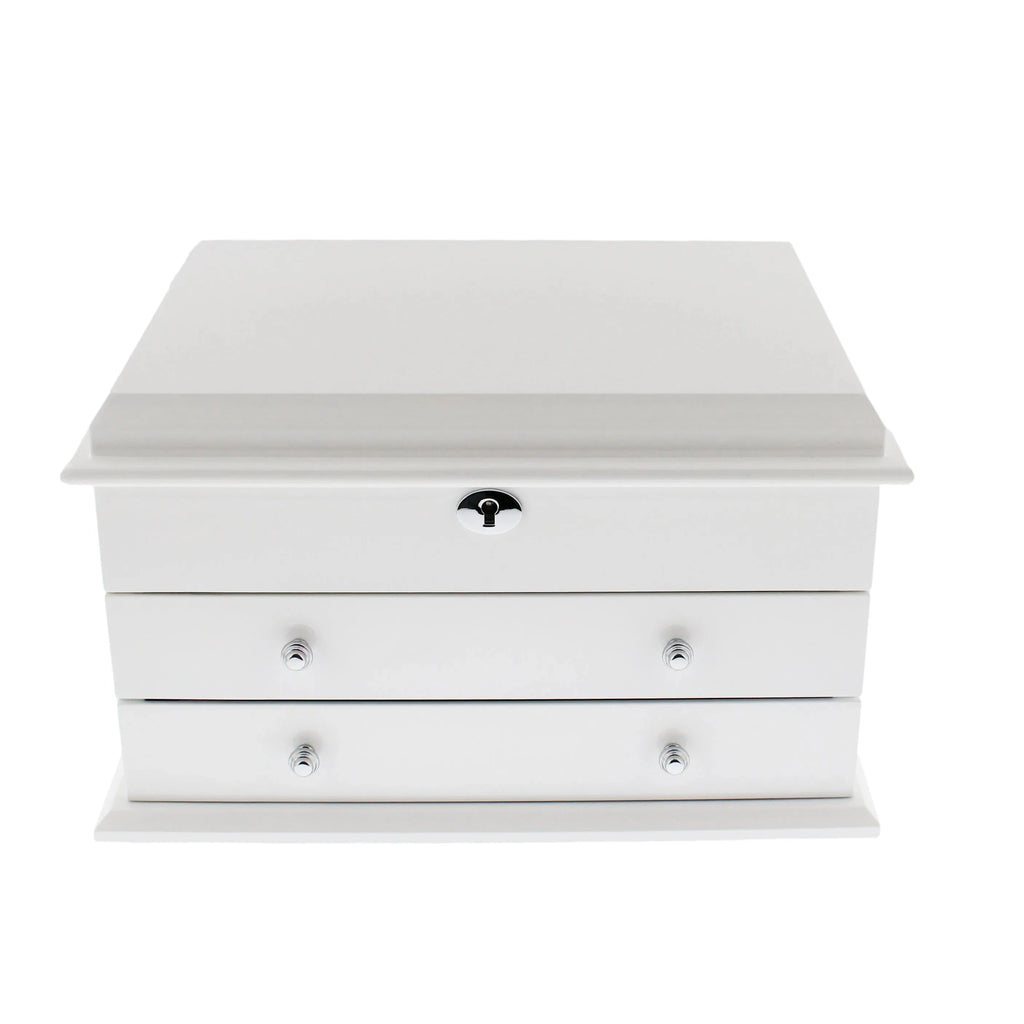 Extra Large Premium Jewellery Box White Wood with Camel Colour Lining by Aevitas