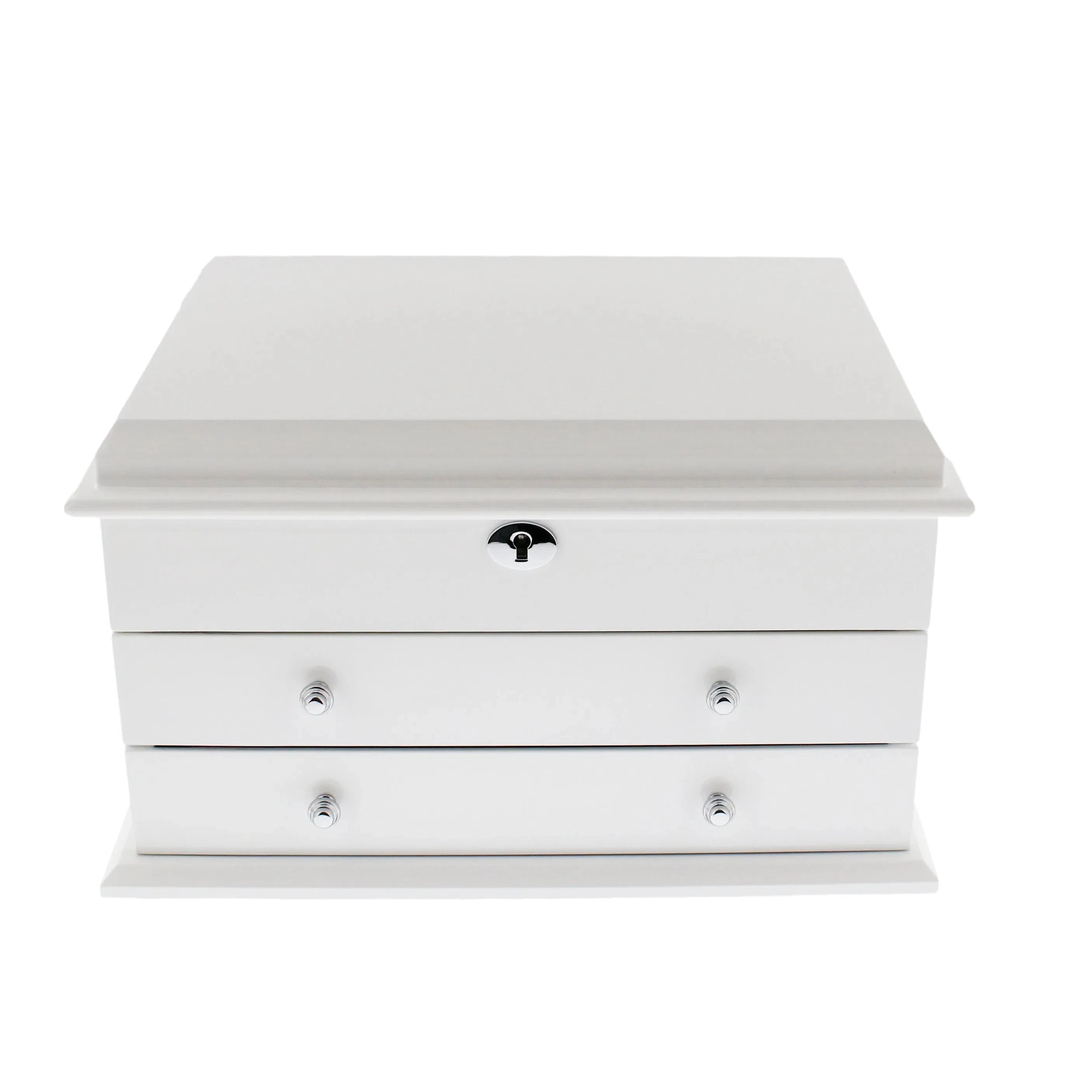 Extra Large Premium Jewellery Box White Wood with Camel Colour Lining by Aevitas