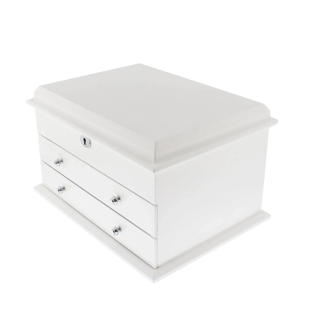 Extra Large Premium Jewellery Box White Wood with Camel Colour Lining by Aevitas
