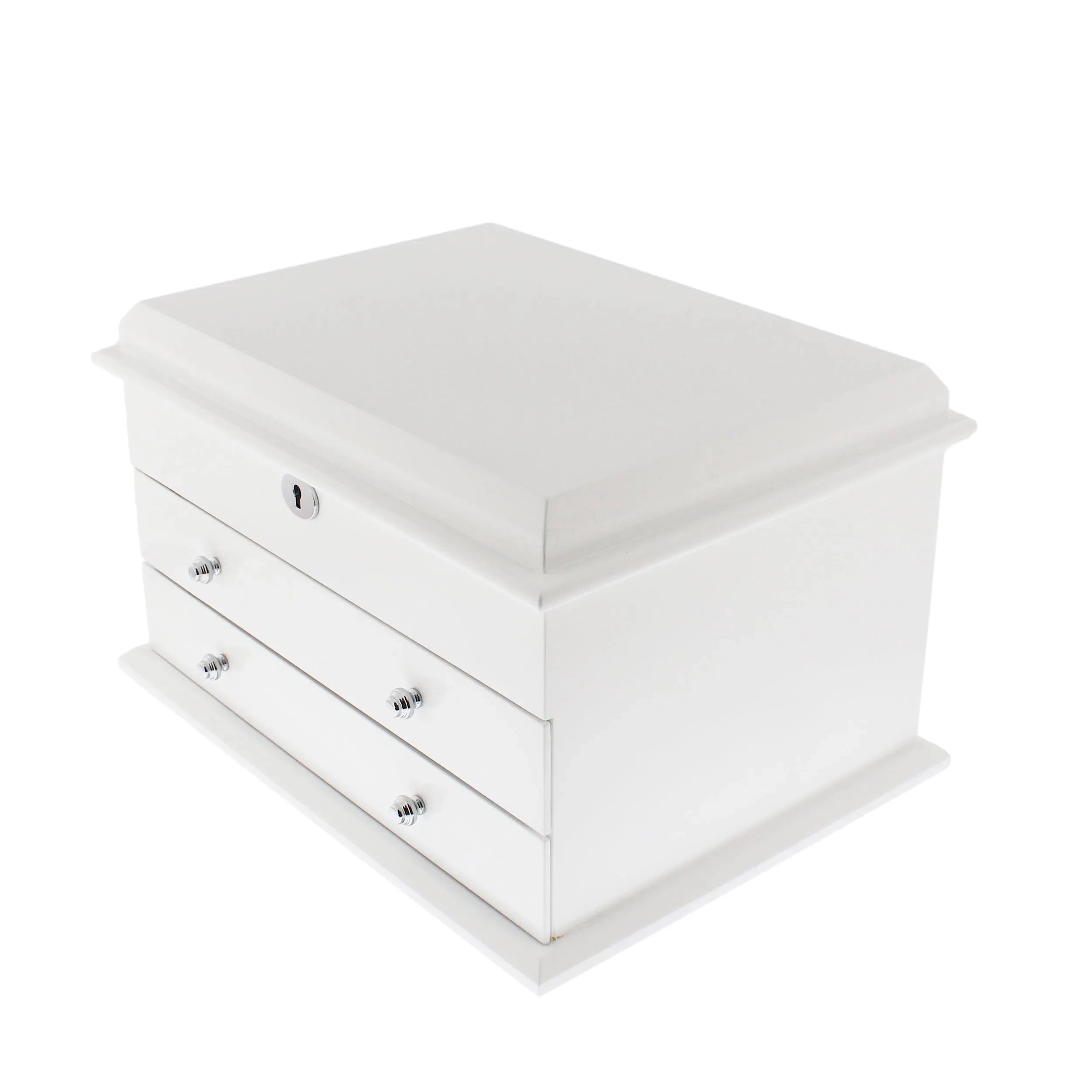 Extra Large Premium Jewellery Box White Wood with Camel Colour Lining by Aevitas