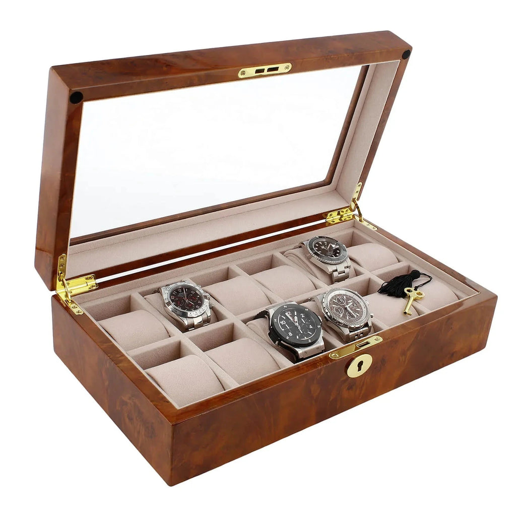Watch Box for 12 Wrist Watches in Burl Walnut Wood by Aevitas