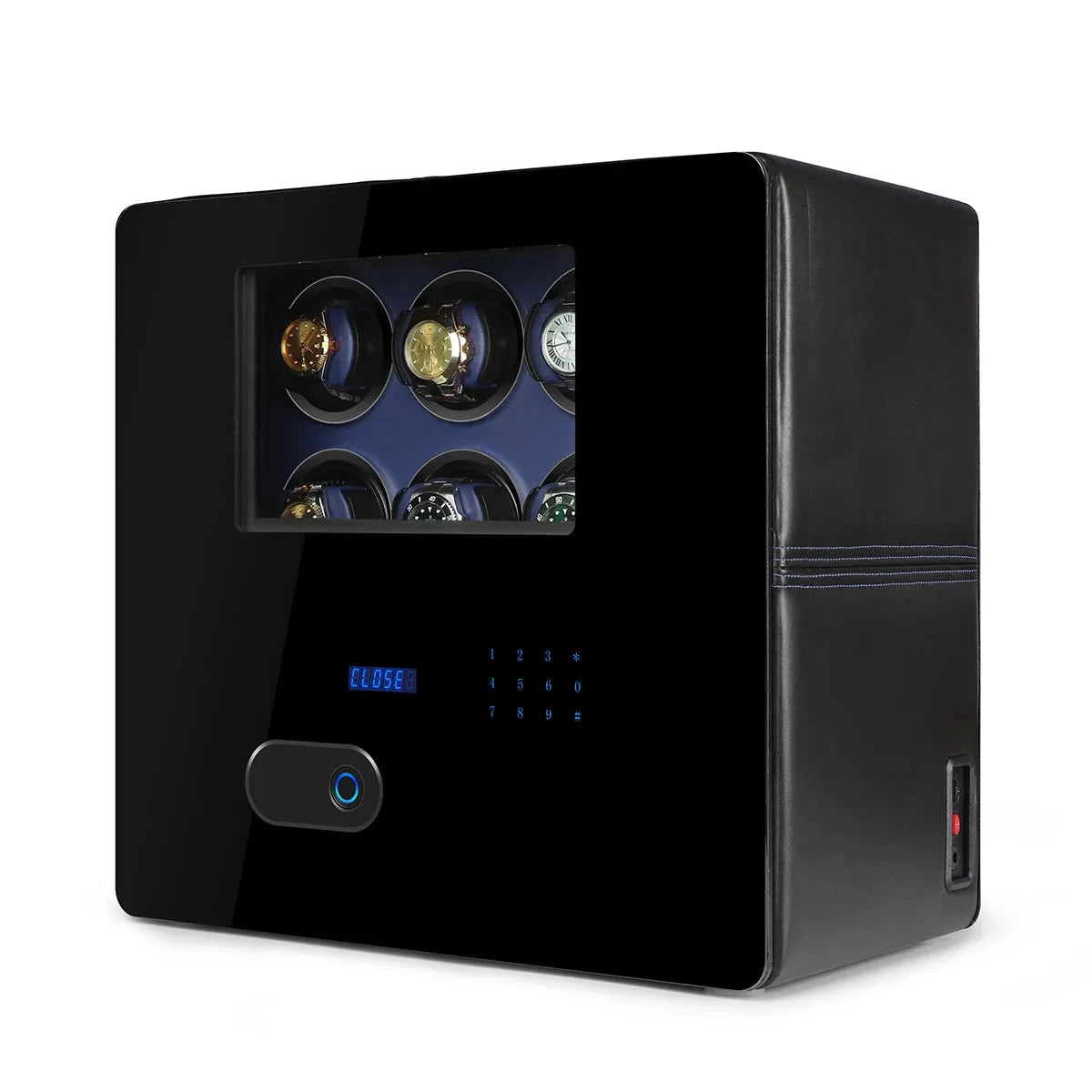 Watch Winder Safe in Black Leather with Blue Inside for 8 Watches by Aevitas