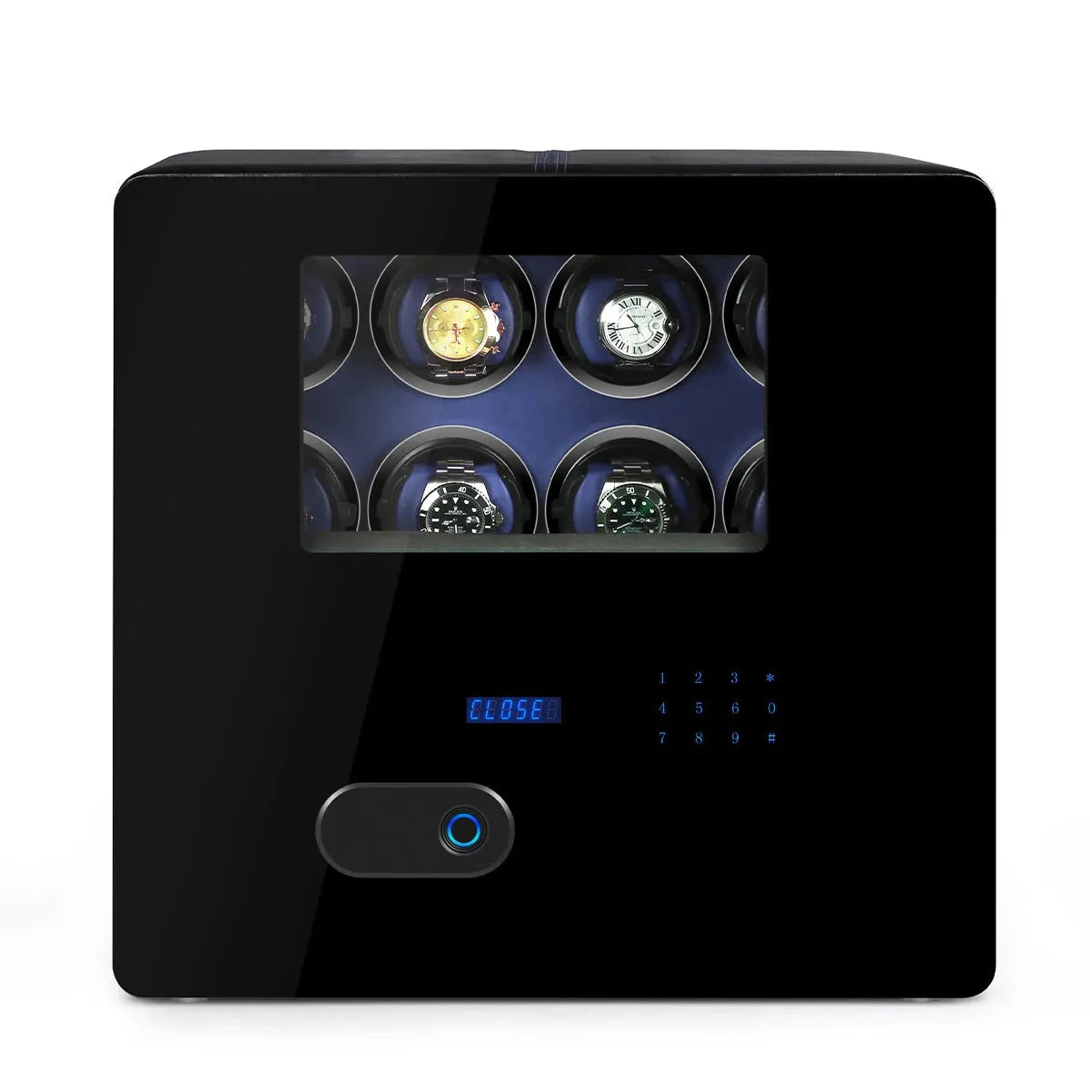 Watch Winder Safe in Black Leather with Blue Inside for 8 Watches by Aevitas
