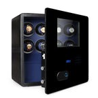 Watch Winder Safe in Black Leather with Blue Inside for 8 Watches by Aevitas