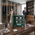 Automatic 4 Watch Winder in Dark Green Smooth Leather Finish by Aevitas