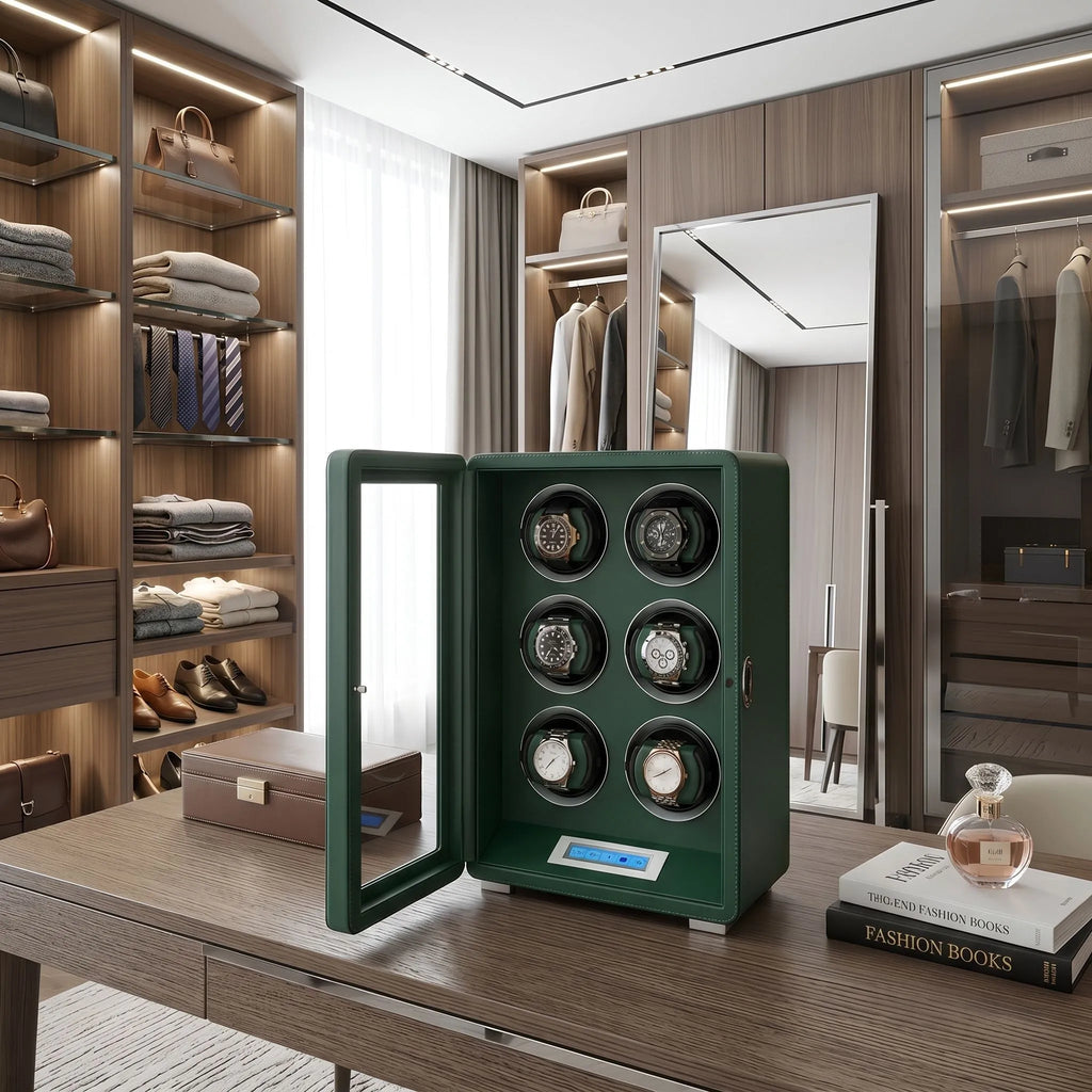 Automatic 6 Watch Winder Dark Green Smooth Leather Finish by Aevitas