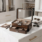 10 Watch Box With Drawer in Natural Dark Walnut Veneer Finish by Aevitas