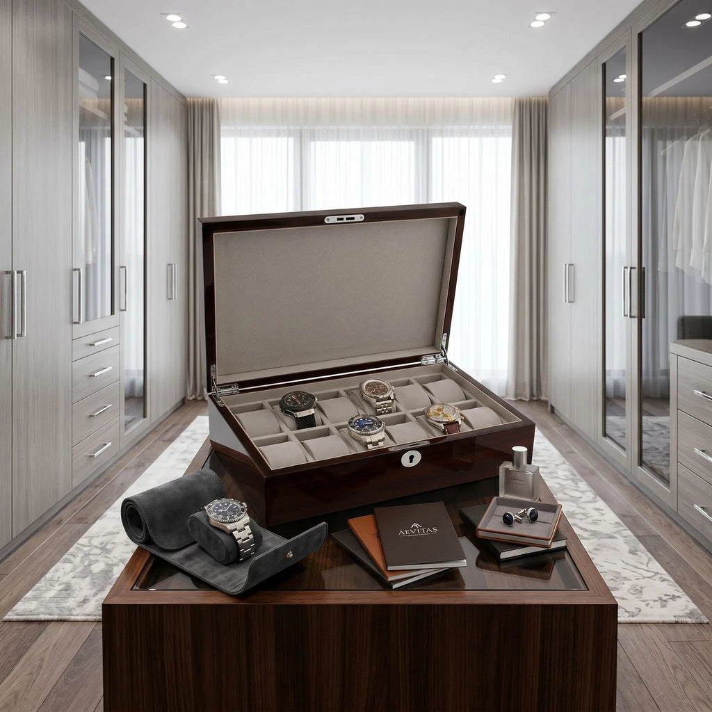 12 Watch Box in Striped Mahogany Wood Veneer Finish by Aevitas
