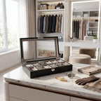 Premium Black Oak Veneer Watch Box for 12 Watches