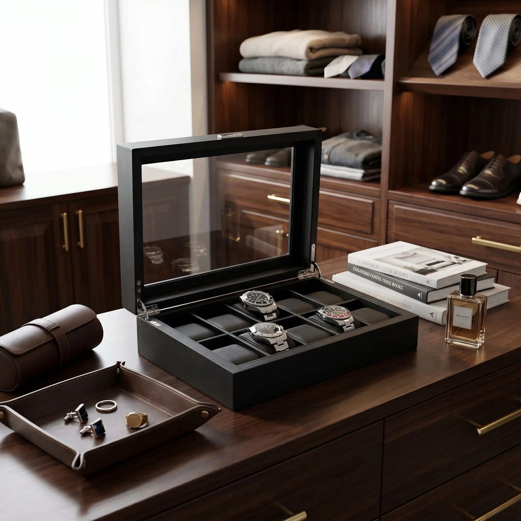 Black Oak Wooden Veneer Watch Box for 10 Watches by Aevitas