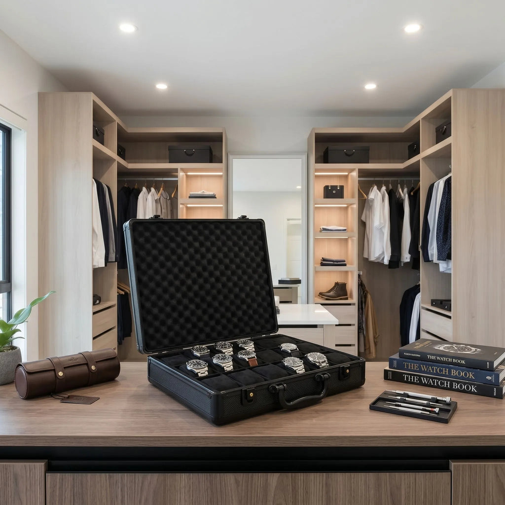 18 Watch Briefcase in Black with Lift Out Tray
