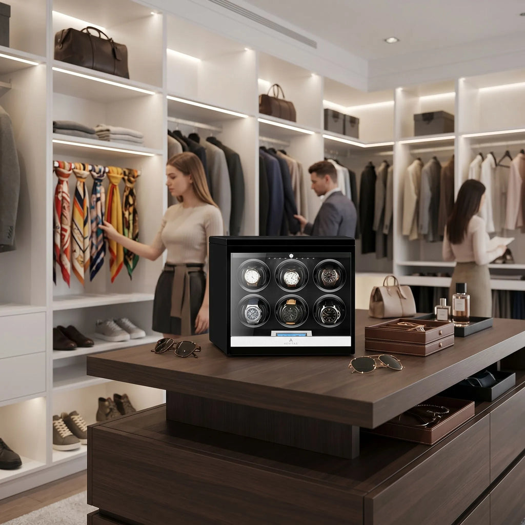 6 Watch Winder Black Edition with Extra Storage Area by Aevitas