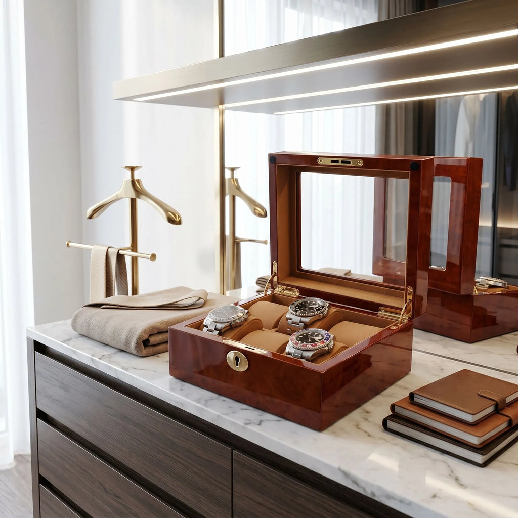 6 Watch Box in Luxurious Camphor Wood with Camel Lining by Aevitas