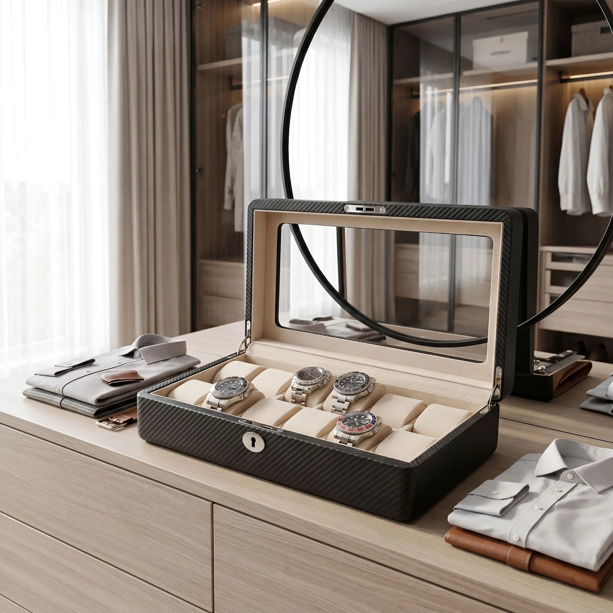 Carbon Fibre Leather Watch Box Premium Quality 12 Watches