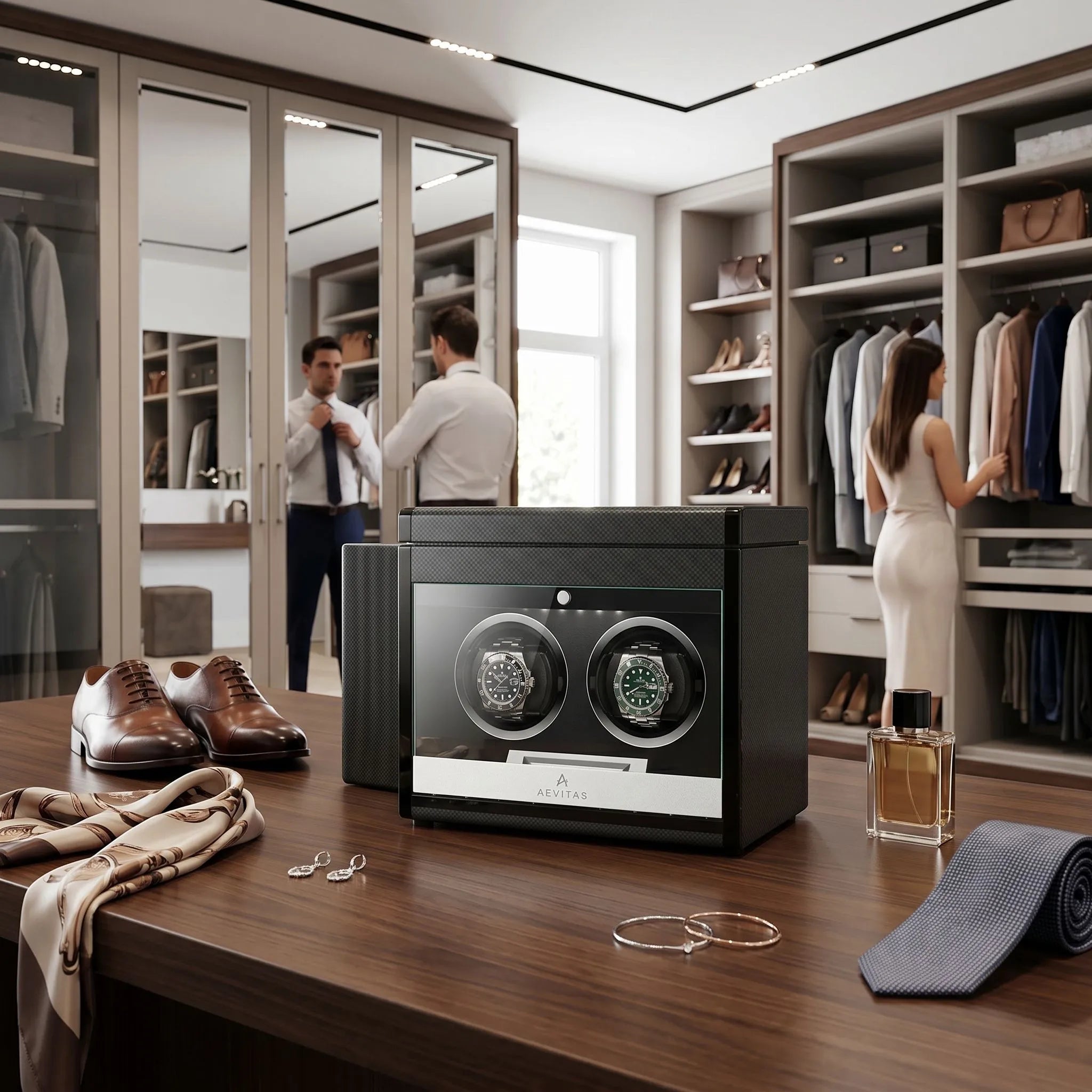 2 Watch Winder Carbon Fibre with Extra Storage Area by Aevitas