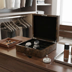 Dark Burl Wood Watch Box for 12 Watches with Solid Lid