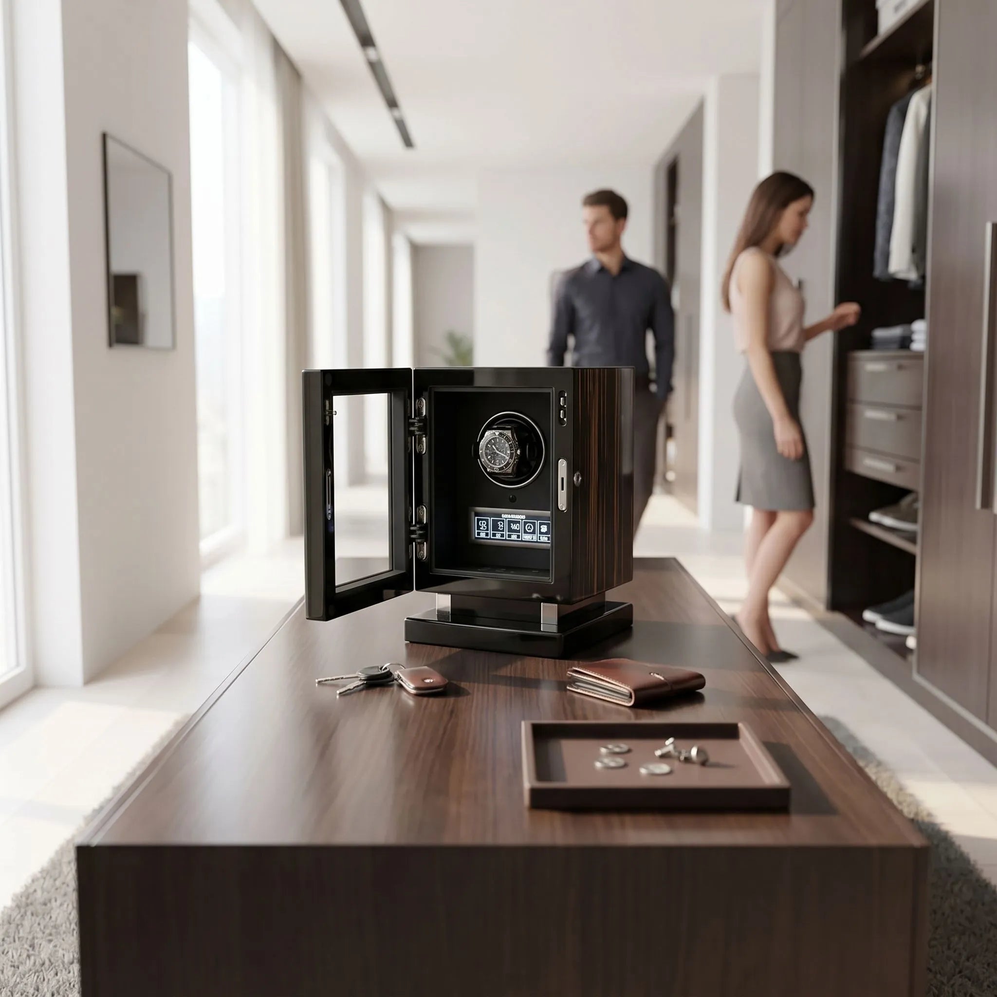Premium 1 Watch Winder in Zebrano Ebony Wood Piano Lacquer by Aevitas
