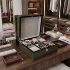 Premium 6 Watch Box in Green High Gloss Lacquered Crocodile Print Finish by Aevitas