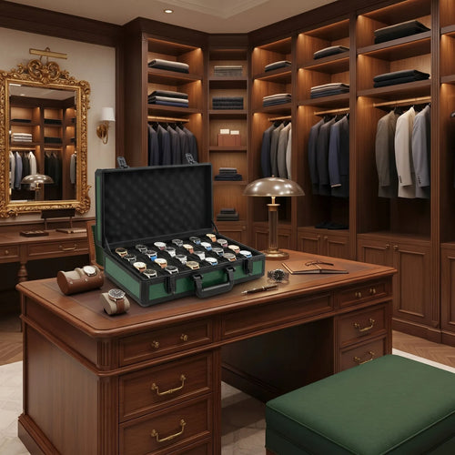 24 Watch Briefcase in Green with Lift Out Tray